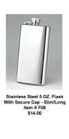 Stainless Steel 5 OZ. Flask With Secure Cap - Slim/Long (Click Here To Enlarge)